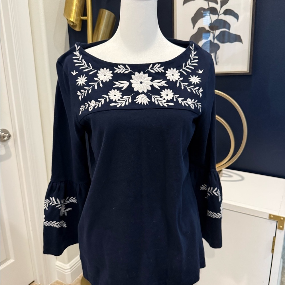 J crew Navy Blue Floral Embroidered Women's Top in small
